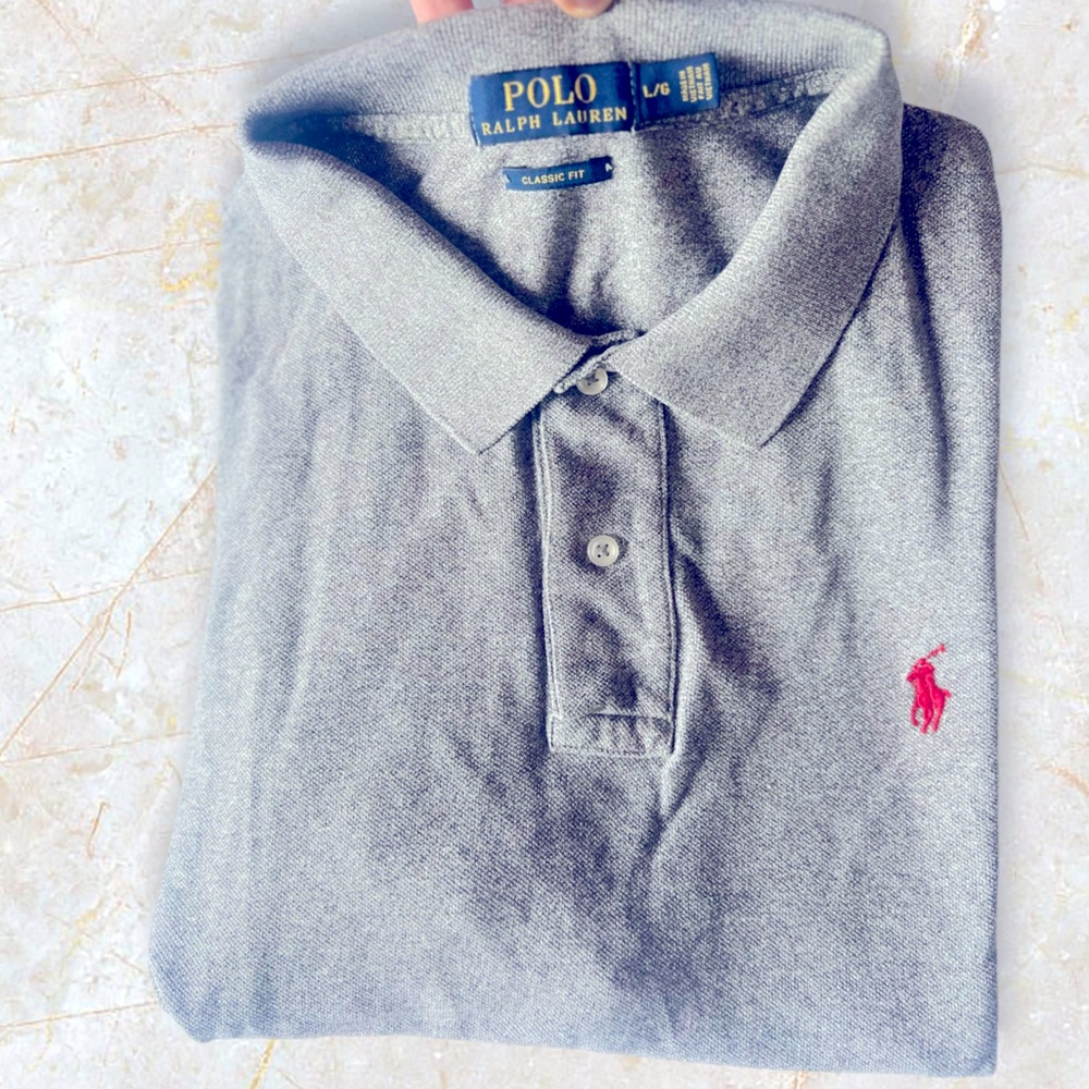 ⚜️Ralph Lauren Dark Grey Polo Shirt with Red Pony Logo - Size Large⚜️